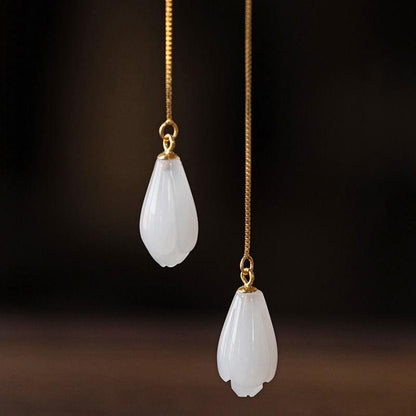 THAI SILVER Chalcedony Snowdrop Tassel Earrings