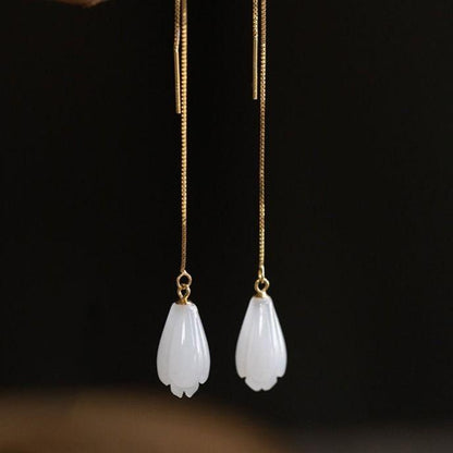 THAI SILVER Chalcedony Snowdrop Tassel Earrings