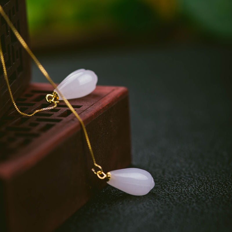 THAI SILVER Chalcedony Snowdrop Tassel Earrings