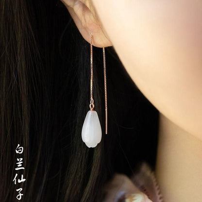 THAI SILVER Chalcedony Snowdrop Tassel Earrings