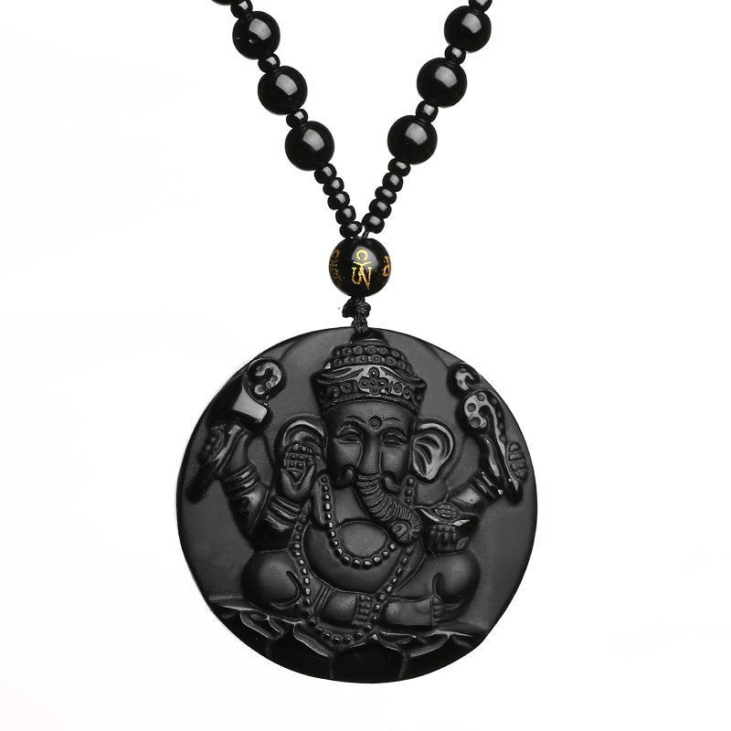 Obsidian Lord Ganesha Pendant - Necklace for Success