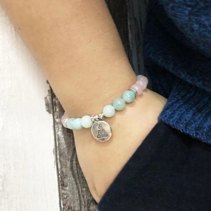 Rose Quartz & Amazonite Bead Mala Bracelet