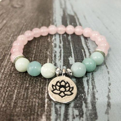 Rose Quartz & Amazonite Bead Mala Bracelet