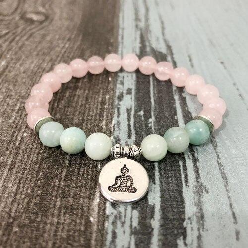 Rose Quartz & Amazonite Bead Mala Bracelet