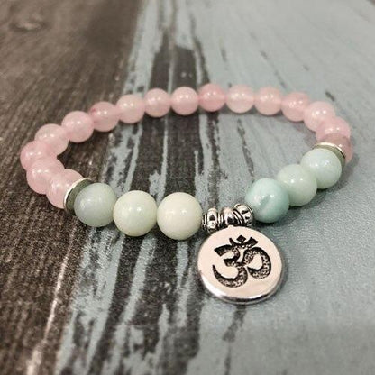 Rose Quartz & Amazonite Bead Mala Bracelet