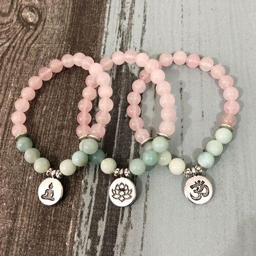 Rose Quartz & Amazonite Bead Mala Bracelet