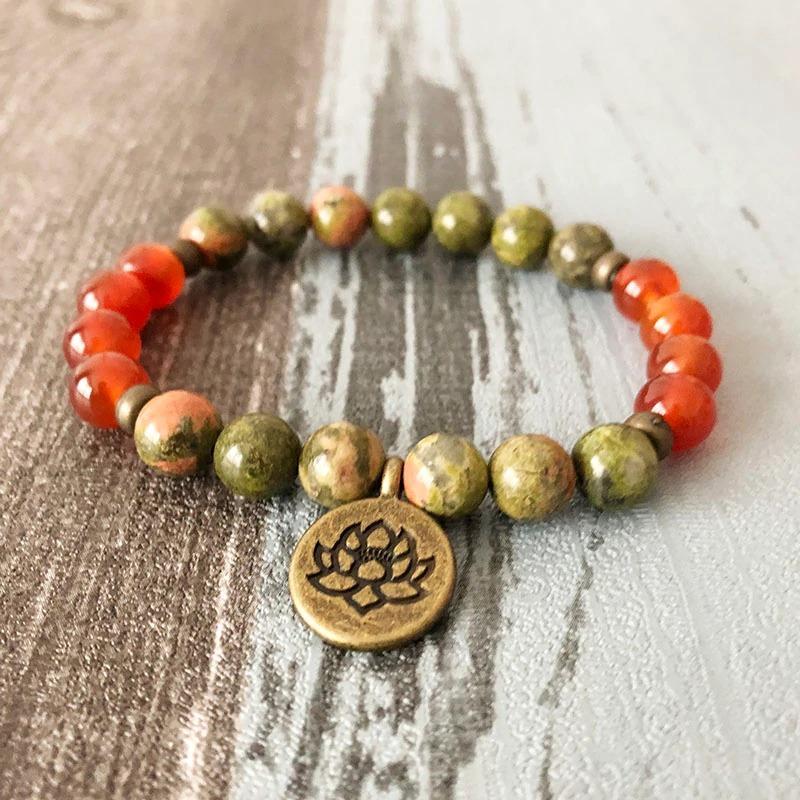 Unakite & Carnelian Mala Bracelet