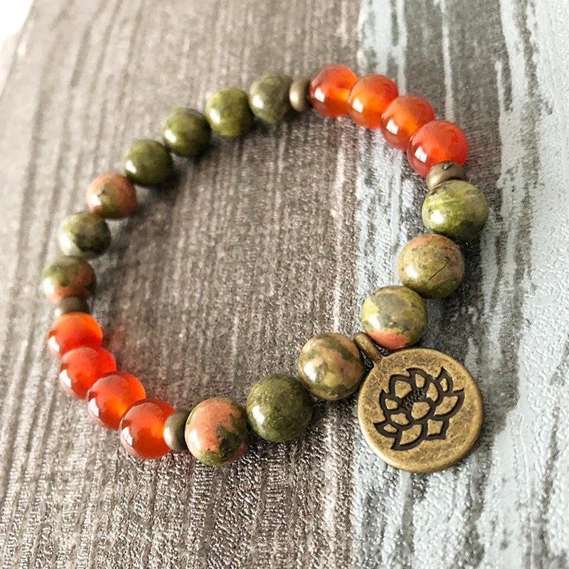 Unakite & Carnelian Mala Bracelet