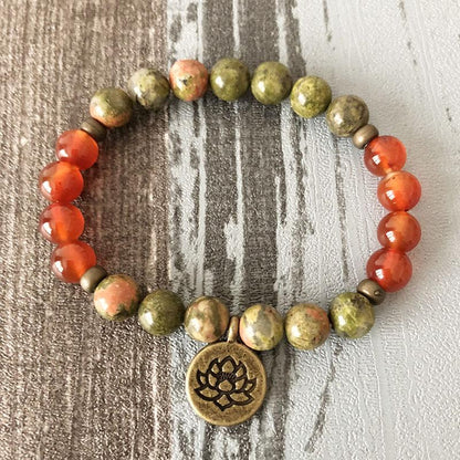 Unakite & Carnelian Mala Bracelet