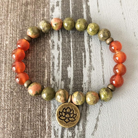 Unakite & Carnelian Mala Bracelet