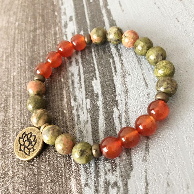 Unakite & Carnelian Mala Bracelet