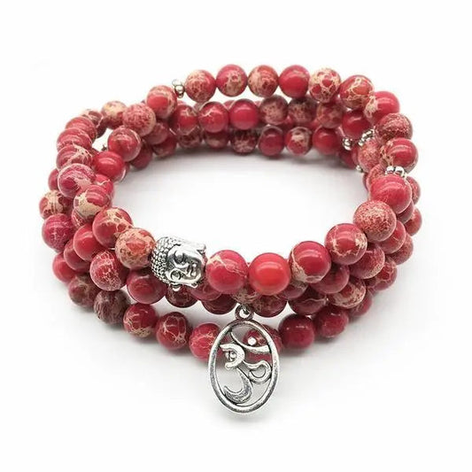 Om Charm 108 Natural Red Regalite Mala