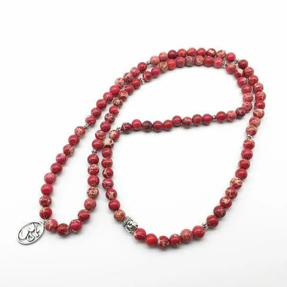 Om Charm 108 Natural Red Regalite Mala