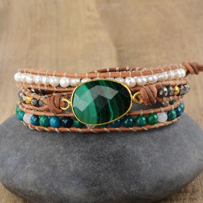 Malachite Chrysocolla & Pearl Bracelet