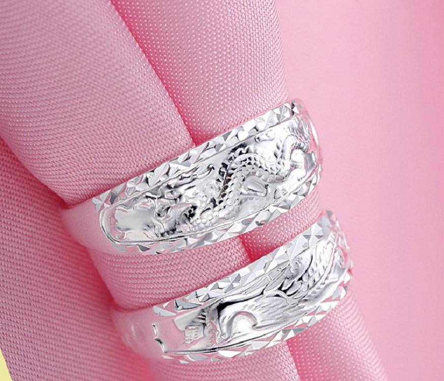 Silver Dragon and Phoenix Rings - Couple Rings