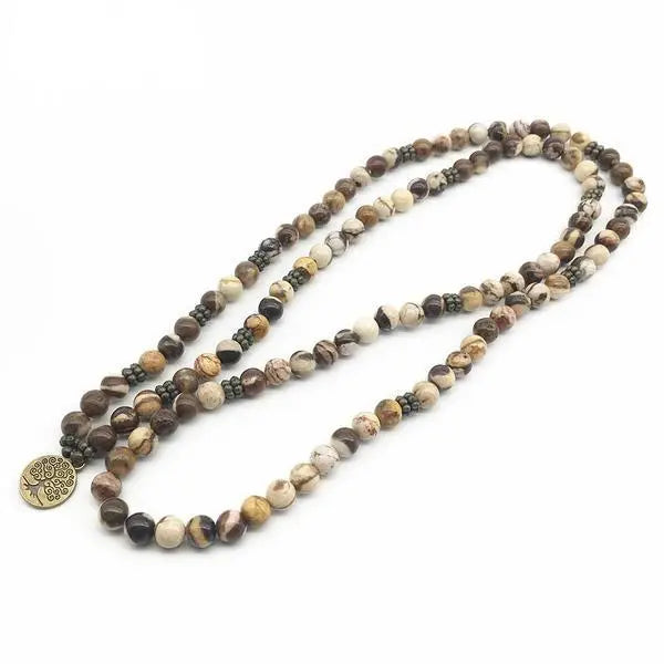 Tree of Life Healing 108 Zebra Jasper Mala Beads