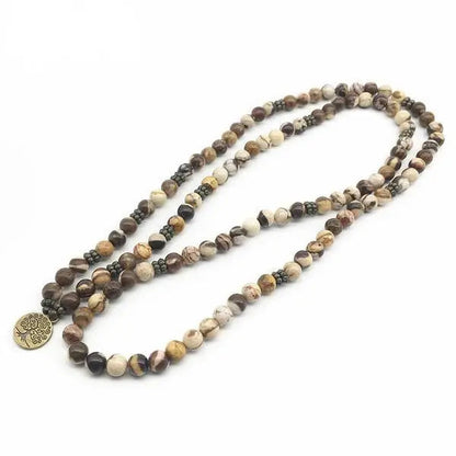 Tree of Life Healing 108 Zebra Jasper Mala Beads