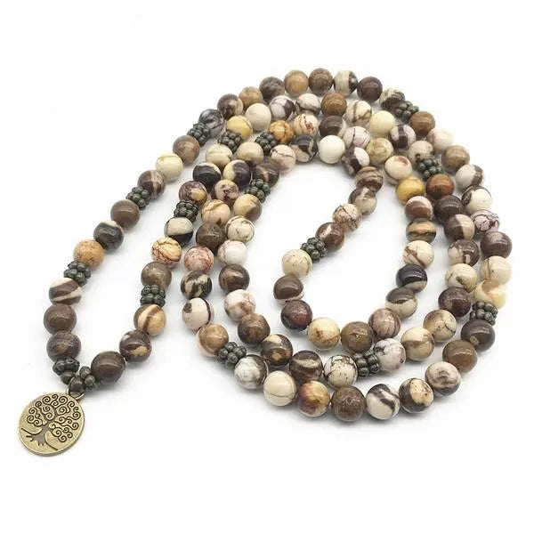 Tree of Life Healing 108 Zebra Jasper Mala Beads