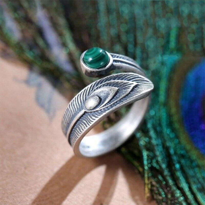 Malachite Feather Abundance Ring