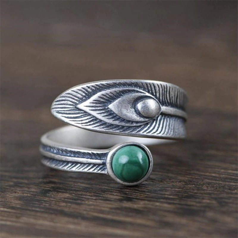 Malachite Feather Abundance Ring