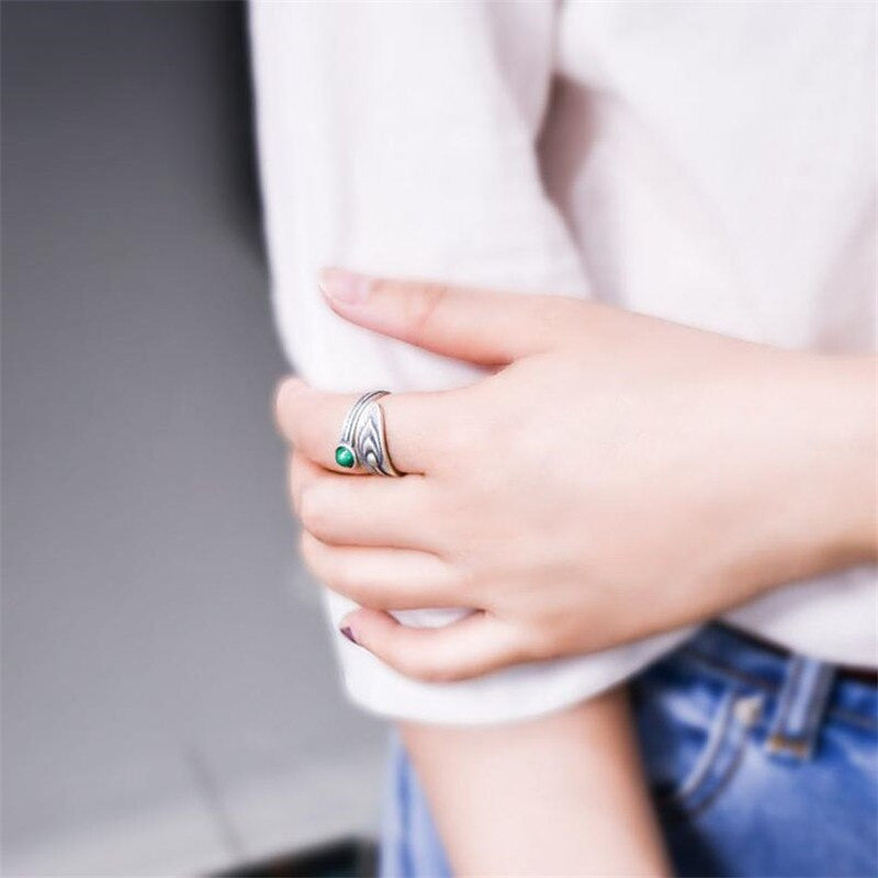 Malachite Feather Abundance Ring