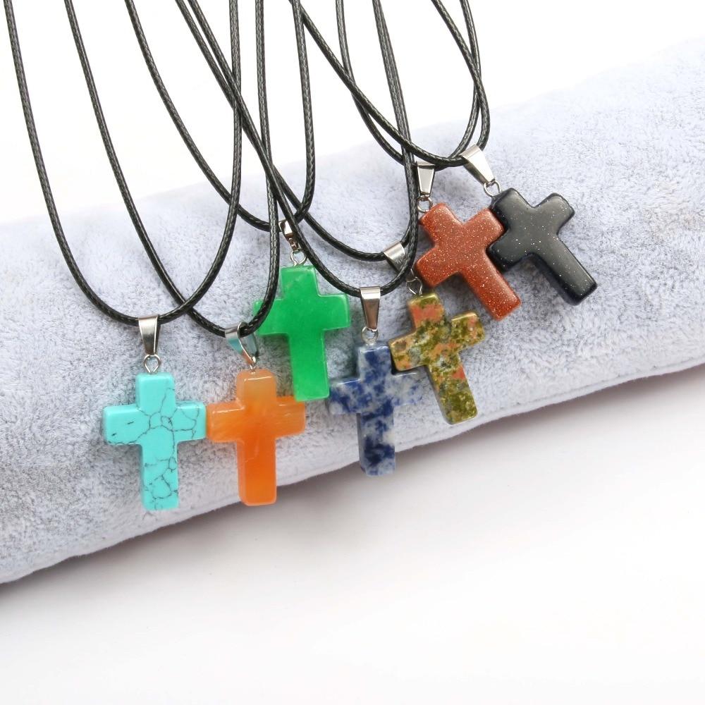 Natural Stone Cross Pendant Necklace