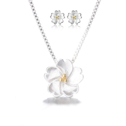 THAI SILVER Plumeria FLOWER Necklace + Earrings SET