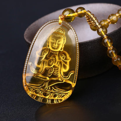 Natural Citrine BUDDHA Deity GUARDIAN Abundance Pendant Necklace