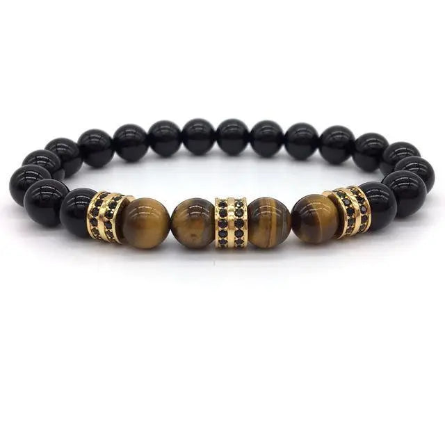 Elegant Hematite & Tiger's Eye Crystal Paved Bracelet