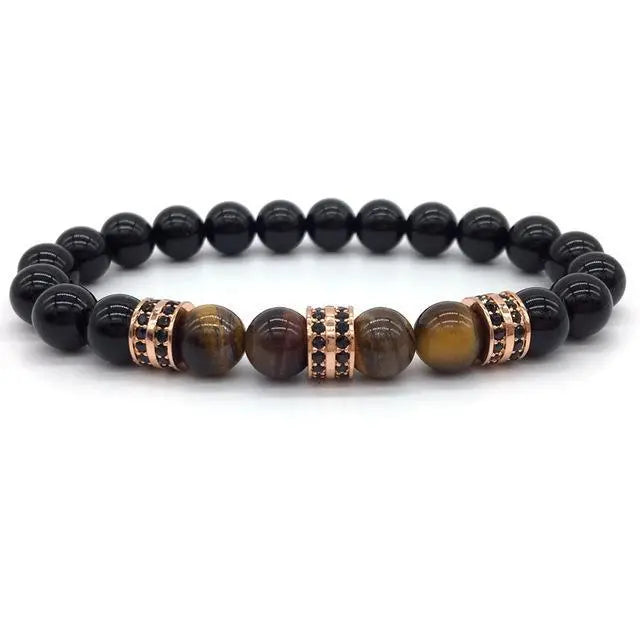 Elegant Hematite & Tiger's Eye Crystal Paved Bracelet