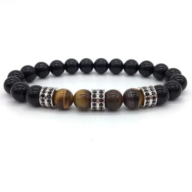 Elegant Hematite & Tiger's Eye Crystal Paved Bracelet