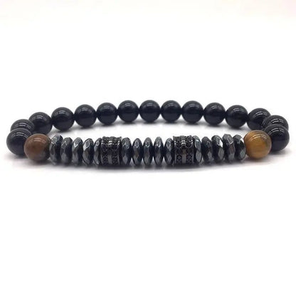 Elegant Hematite & Tiger's Eye Crystal Paved Bracelet