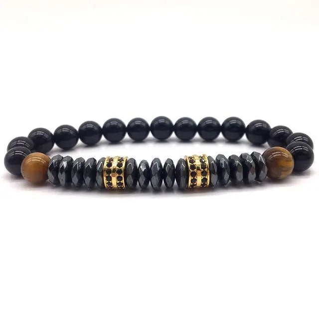 Elegant Hematite & Tiger's Eye Crystal Paved Bracelet