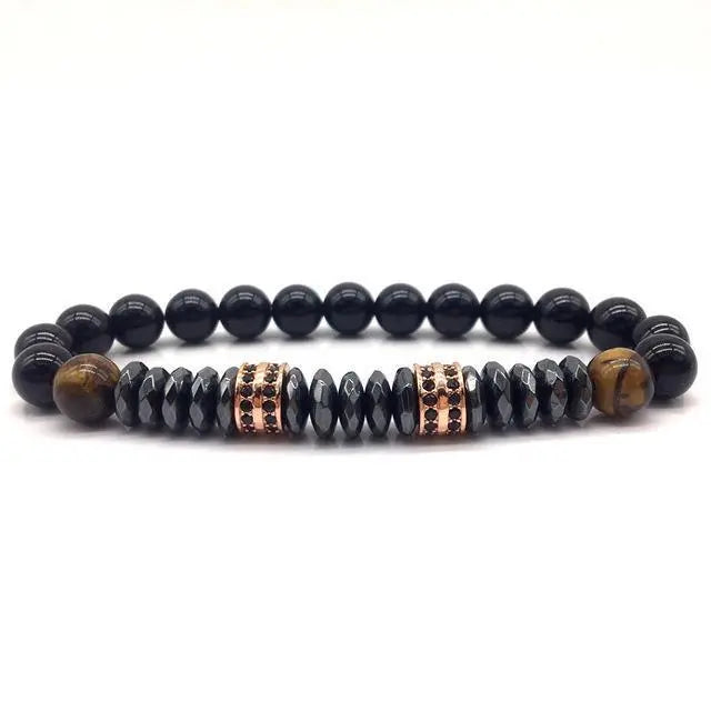 Elegant Hematite & Tiger's Eye Crystal Paved Bracelet