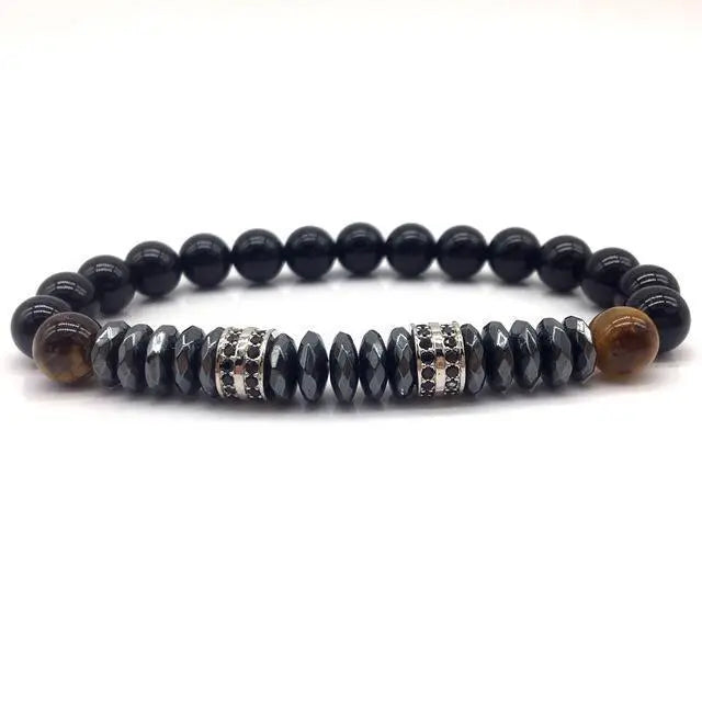 Elegant Hematite & Tiger's Eye Crystal Paved Bracelet