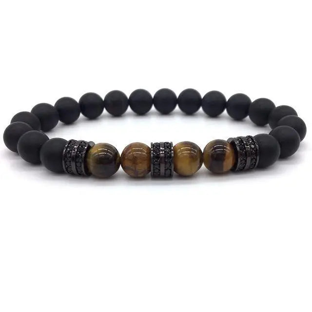 Elegant Hematite & Tiger's Eye Crystal Paved Bracelet