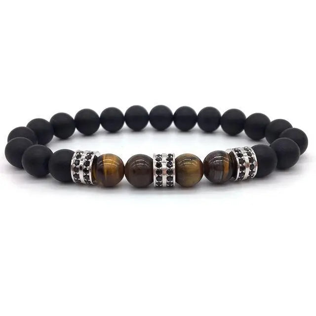 Elegant Hematite & Tiger's Eye Crystal Paved Bracelet