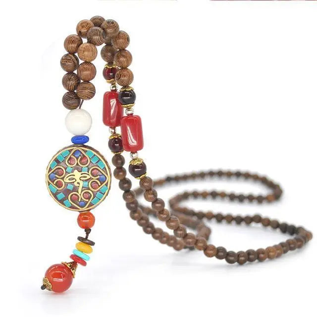 Handmade Nepal Buddhist Wenge Mala Necklace