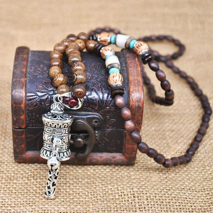 Handmade Nepal Buddhist Wenge Mala Necklace