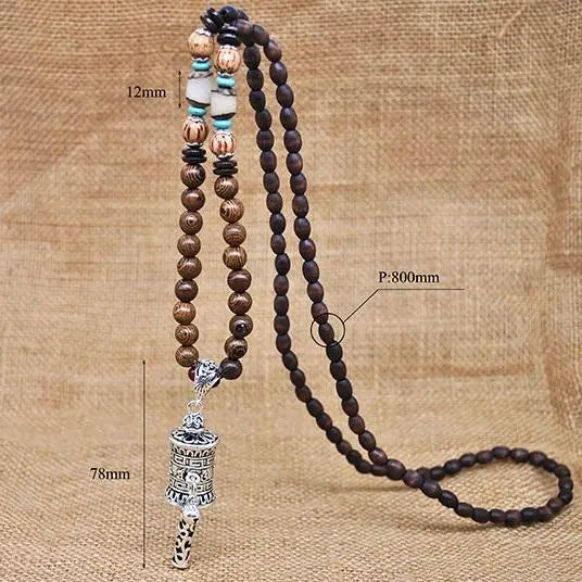 Handmade Nepal Buddhist Wenge Mala Necklace