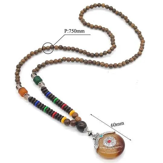 Handmade Nepal Buddhist Wenge Mala Necklace