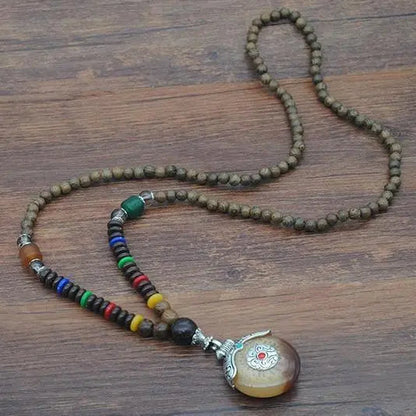 Handmade Nepal Buddhist Wenge Mala Necklace