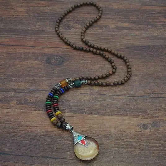 Handmade Nepal Buddhist Wenge Mala Necklace