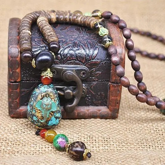 Handmade Nepal Buddhist Wenge Mala Necklace