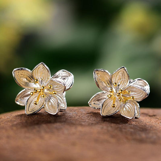 Whisper Floral Stud Earrings in Sterling Silver Plated 18K Gold