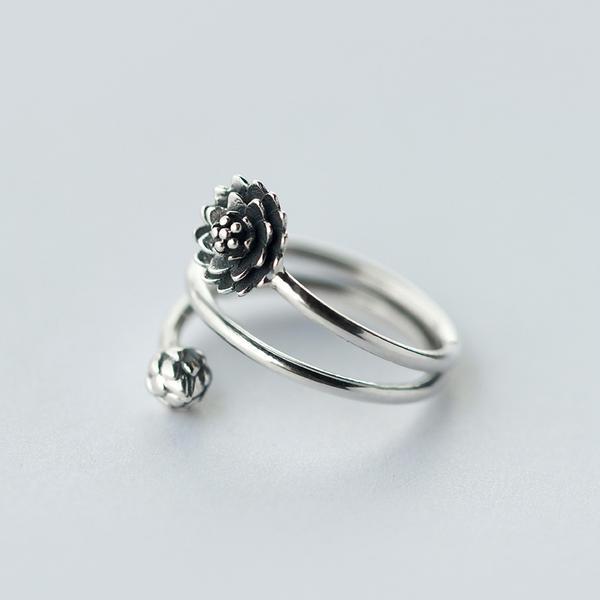 925 Sterling Silver Multi Layter  Lotus Flower Ring