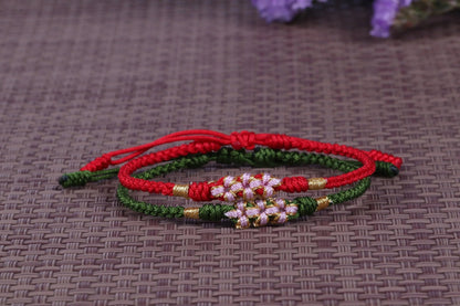 Lucky Handmade Buddhist Knots "Peach Flower" Rope Bracelet