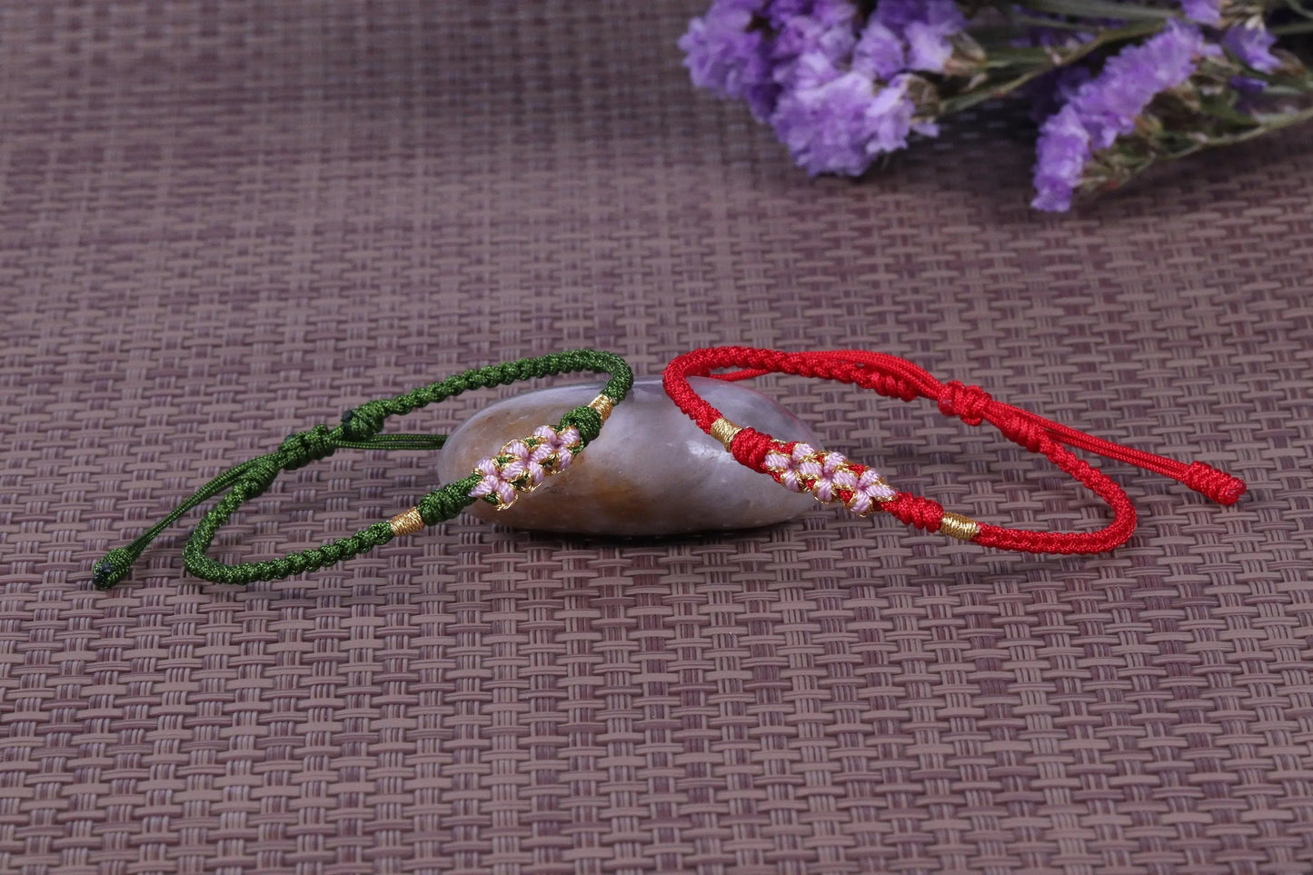 Lucky Handmade Buddhist Knots "Peach Flower" Rope Bracelet