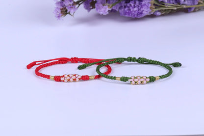 Lucky Handmade Buddhist Knots "Peach Flower" Rope Bracelet