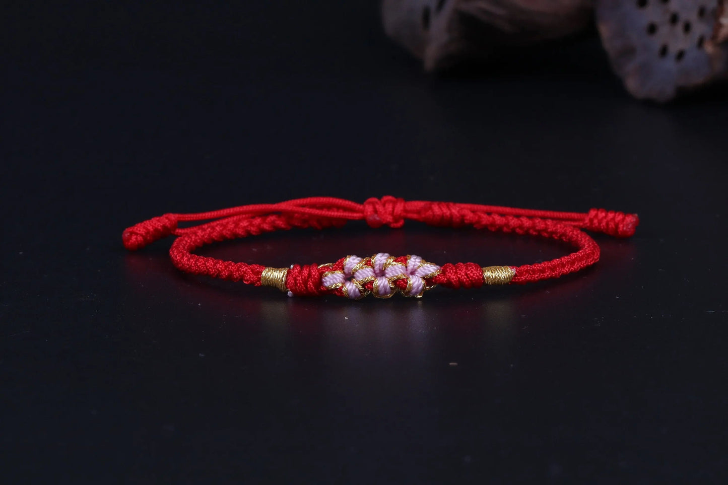 Lucky Handmade Buddhist Knots "Peach Flower" Rope Bracelet